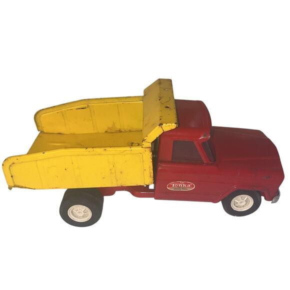 Vintage Mini Tonka Jeep Dump Truck Red & Yellow 1960s Original